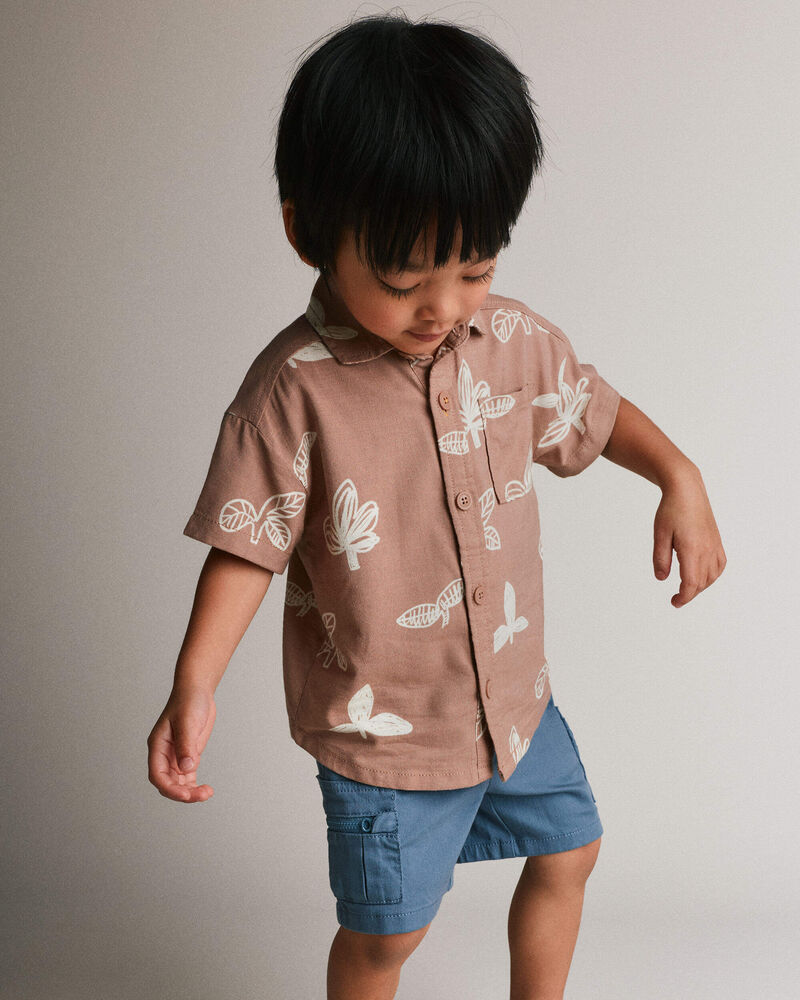 Toddler Boy Button-Down Short-Sleeve Shirt in Plant Print - Brown, image 4 of 5 slides