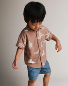 Toddler Boy Button-Down Short-Sleeve Shirt in Plant Print - Brown, image 4 of 5 slides