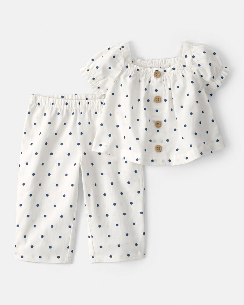 Baby Girl 2-Piece Print Short-Sleeve Tee & Pant Set - White, image 1 of 3 slides