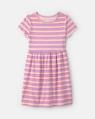 Filles - Robe manches courtes &agrave; rayures &ndash; Rose, image 1 sur 3 diapositives