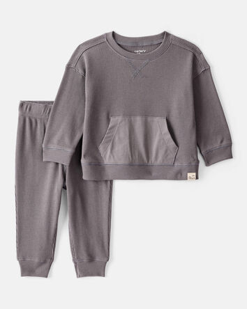 Bébé garçon - Ensemble chandail à manches longues et pantalon en tricot gaufré – Gris, 