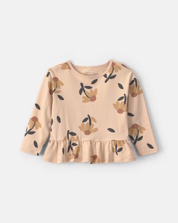 Toute-petite fille - Haut p&eacute;plum manches longues en motif floral - Beige, 