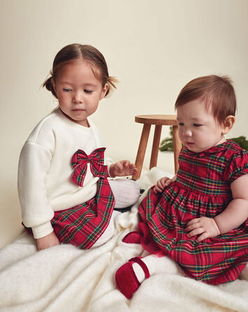 Baby Girl Holiday Plaid Short-Sleeve Dress - Red, 