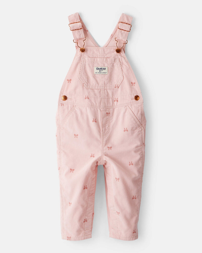 Baby Girl Bow Print Corduroy Overalls - Pink, image 1 of 4 slides
