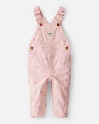 Baby Girl Bow Print Corduroy Overalls - Pink, image 1 of 4 slides