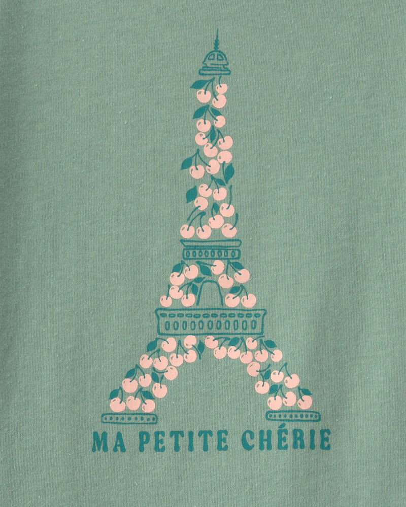 Toute-petit fille - T-shirt manches longues &agrave; imprim&eacute; tour Eiffel &laquo;Ma petite ch&eacute;rie&raquo; - Vert, image 2 sur 2 diapositives
