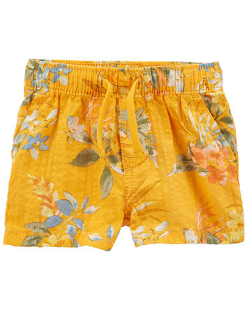 Floral Print Seersucker Drawstring Shorts, 