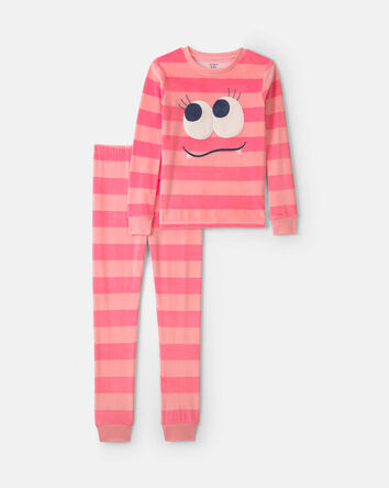 Filles - Pyjama ajust&eacute; 2 pi&egrave;ces en DreamPlush &agrave; rayures et motif monstre &ndash; Corail, 
