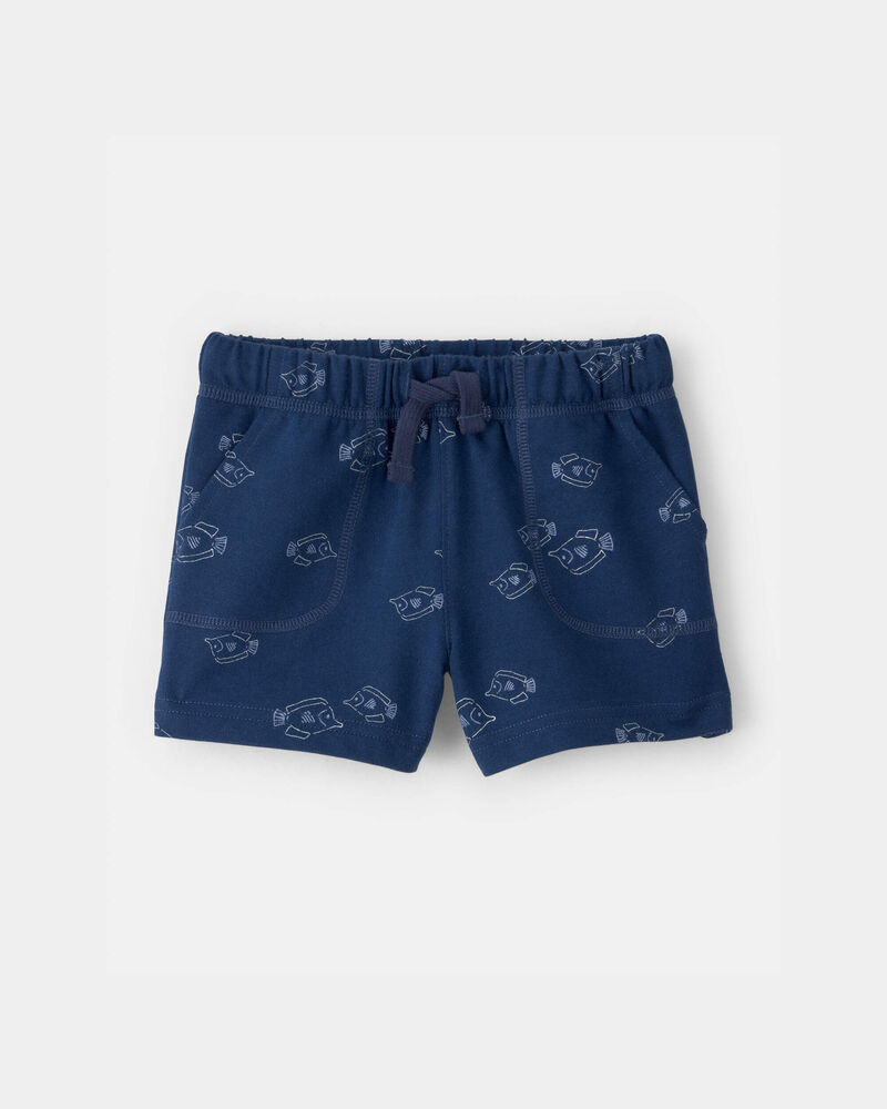 Baby Boy Fish French Terry Shorts - Blue, image 1 of 4 slides