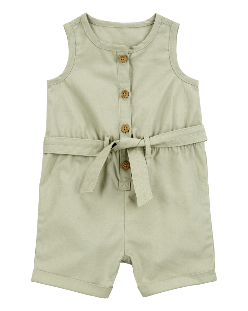 Bébé fille - Barboteuse sans manches en toile - Vert olive, image 1 sur 3 diapositives