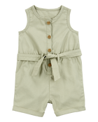 Bébé fille - Barboteuse sans manches en toile - Vert olive, image 1 sur 3 diapositives