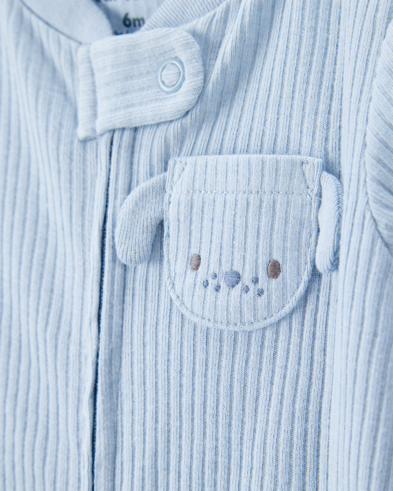 Baby Dog Pocket 2-Way Zip Ribbed Sleeper pyjamas, image 2 of 5 slides