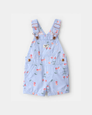 Baby Girl Cherry Canvas Shortall - Blue, 