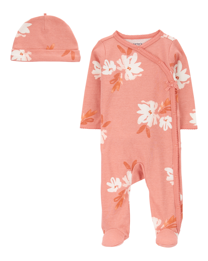 Baby 2-Piece Floral Sleeper Pyjamas and Cap Set, image 1 of 4 slides