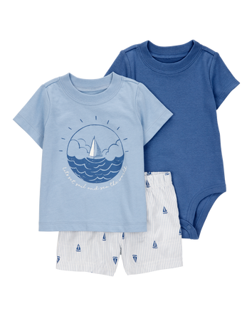 Baby 3-Piece Sailboat Outfit Set - Blue, 