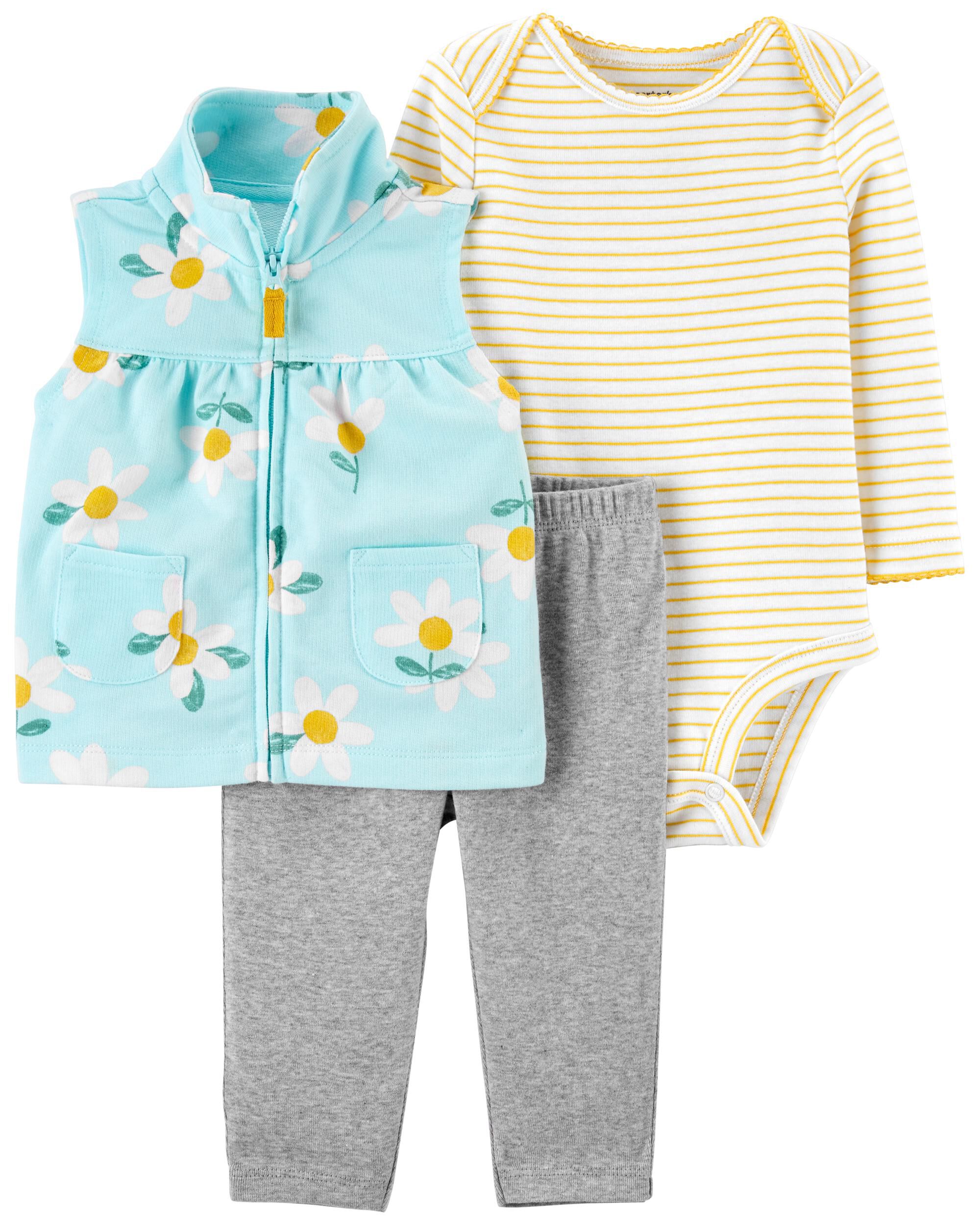 3 Piece Floral Little Vest Set