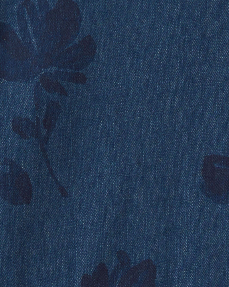 Girls Floral Denim Long-Sleeve Dress - Dark Wash, image 3 of 5 slides