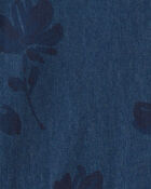 Girls Floral Denim Long-Sleeve Dress - Dark Wash, image 3 of 5 slides