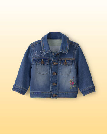 B&eacute;b&eacute; - Blouson en denim effet tricot brod&eacute; Winnie l&rsquo;Ourson de Disney&reg; avec motif au dos - D&eacute;lav&eacute; fonc&eacute;, 