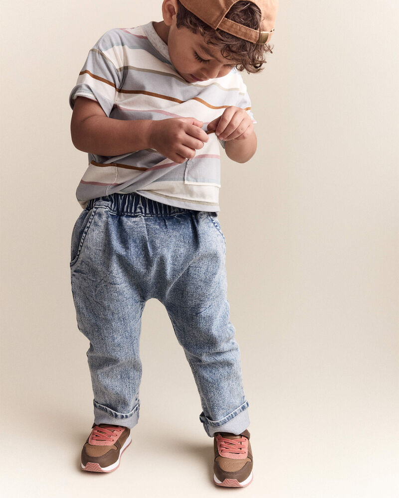 Toddler Boy Striped Short-Sleeve Otter Pocket Tee - Cream/Light Blue, image 3 of 7 slides