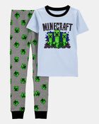 Gar&ccedil;ons - Pyjama 2 pi&egrave;ces en coton ajust&eacute; imprim&eacute; de Minecraft - Bleu, image 1 sur 2 diapositives