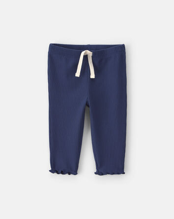 Baby Girl Pull-On Ribbed Leggings - Navy Blue, 