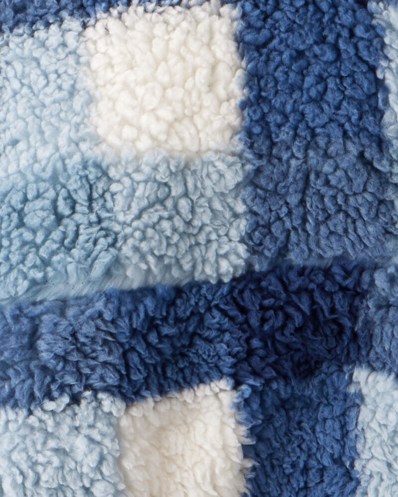 Boys Plaid Sherpa Long-Sleeve Zip-Up Jacket - Blue, image 2 of 3 slides