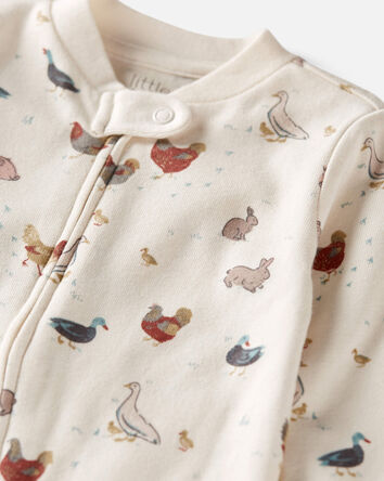 Baby Organic Cotton Sleep & Play Pyjamas in Barnyard Tails Print, 