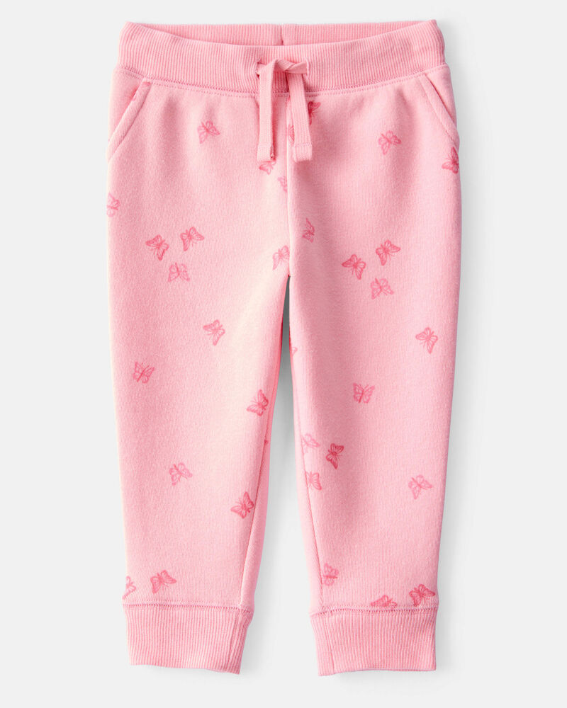 Baby Girl Butterfly Print French Terry Drawstring Joggers - Pink, image 1 of 4 slides