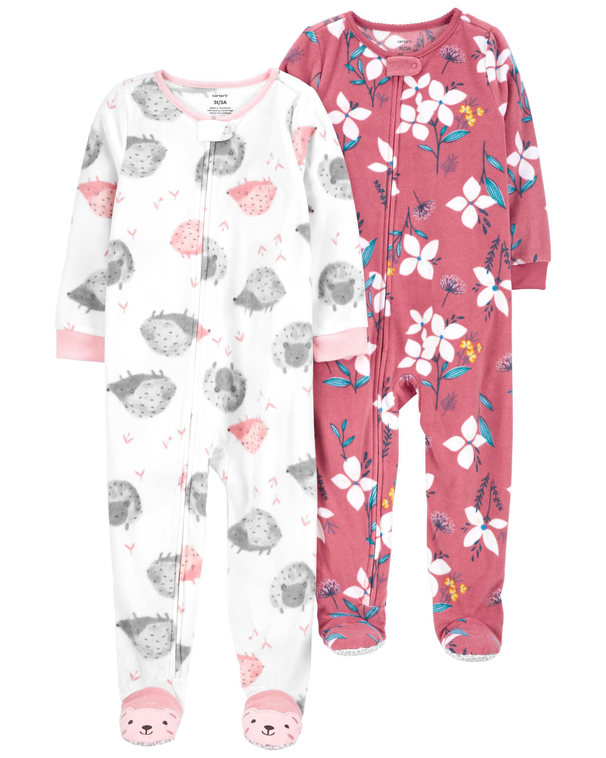 2 Pack Zip Up Fleece Pyjamas