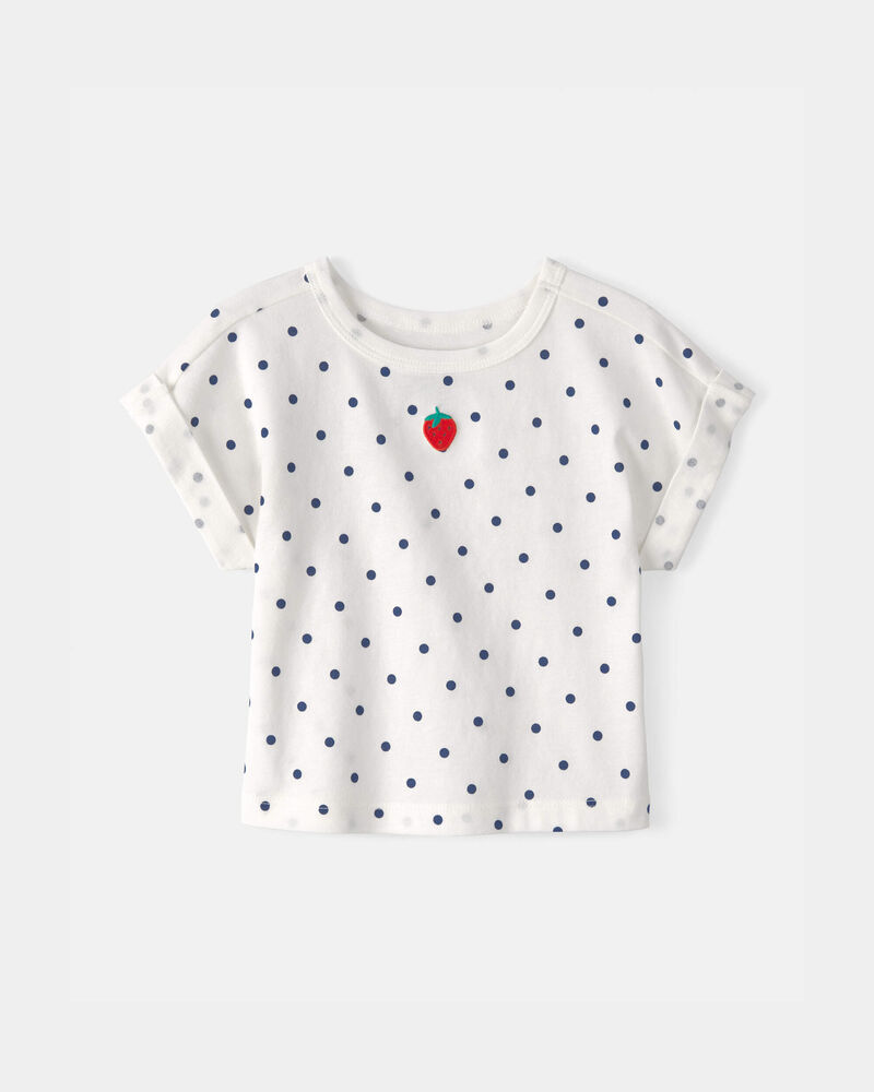 Baby Girl Strawberry Polka Dot Top - White, image 1 of 4 slides
