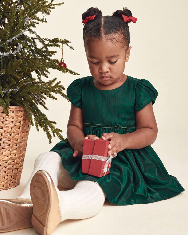 Toddler Girl Poplin Short-Sleeve Dress - Green, image 2 of 5 slides