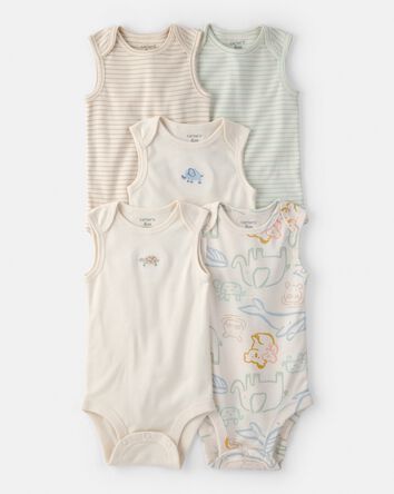 Baby 5-Pack Animals Sleeveless Multipack Bodysuits - Cream, 