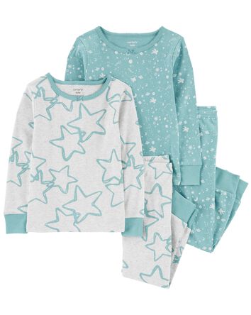 Pyjama 4 pièces en mélange de coton à motif d’étoiles, 