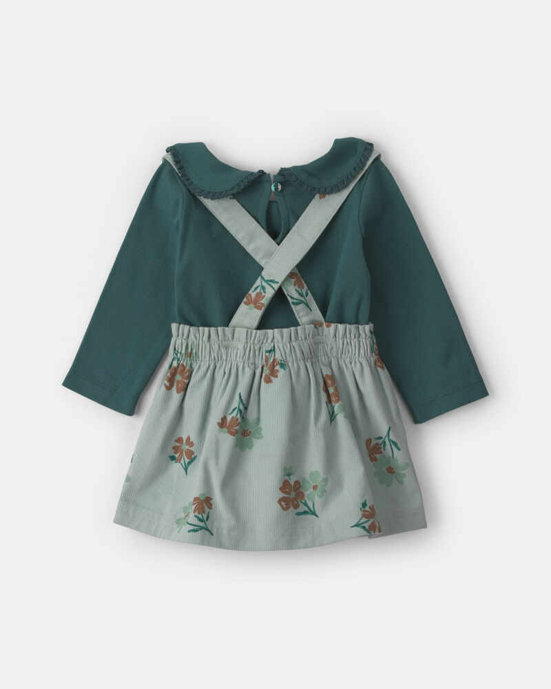 Baby Girl 3-Piece Floral Corduroy Long-Sleeve Dress Set - Green, image 2 of 6 slides