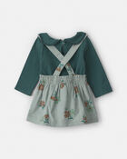 Baby Girl 3-Piece Floral Corduroy Long-Sleeve Dress Set - Green, image 2 of 6 slides