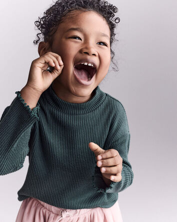 Tout-petit fille - Haut à manches longues à col montant - Vert foncé, 