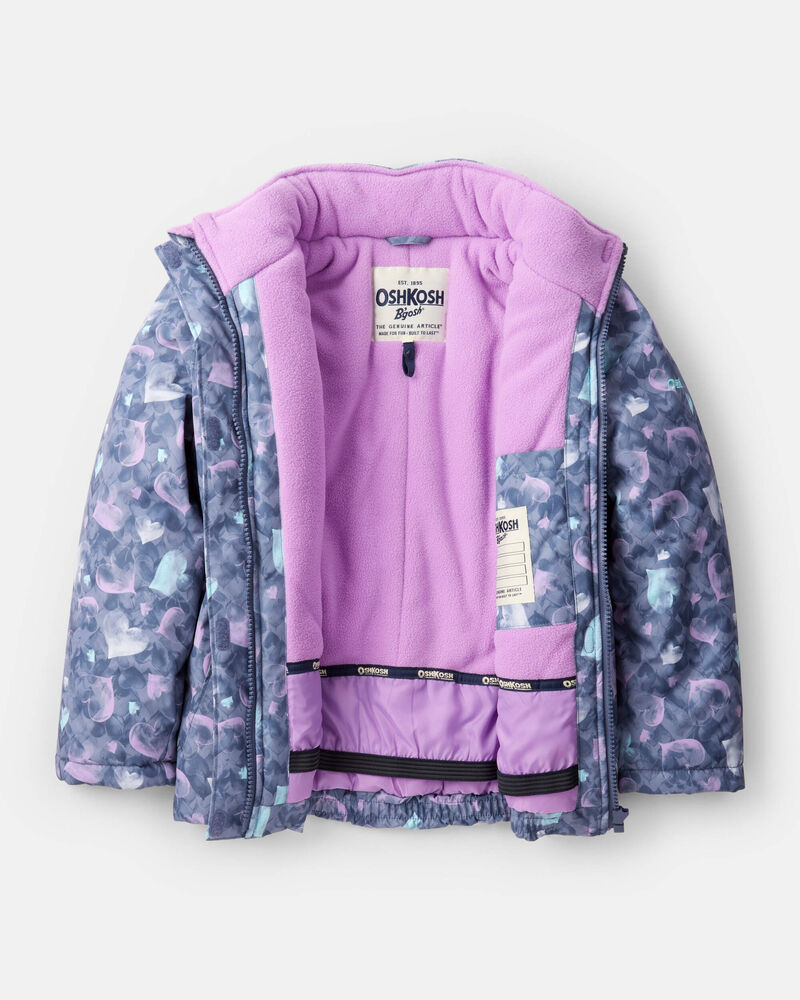 Girls 2-Piece Taslan Heart Print Snowsuit Set - Indigo, image 3 of 13 slides