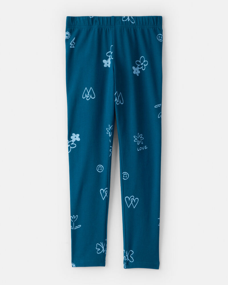 Girls Heart Floral Pull-On Stretch Leggings - Blue, image 2 of 4 slides