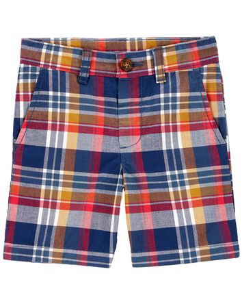 Plaid Flat-Front Shorts, 