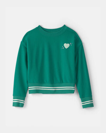 Girls Tennis Heart French Terry Pullover Sweatshirt - Green, 