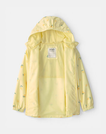 Girls Lemon Print  Rain Jacket- Yellow, 