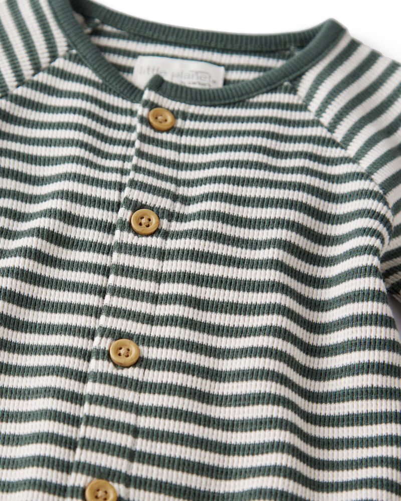 Baby Organic Cotton Waffle Knit Jumpsuit in Stripes, image 2 of 5 slides