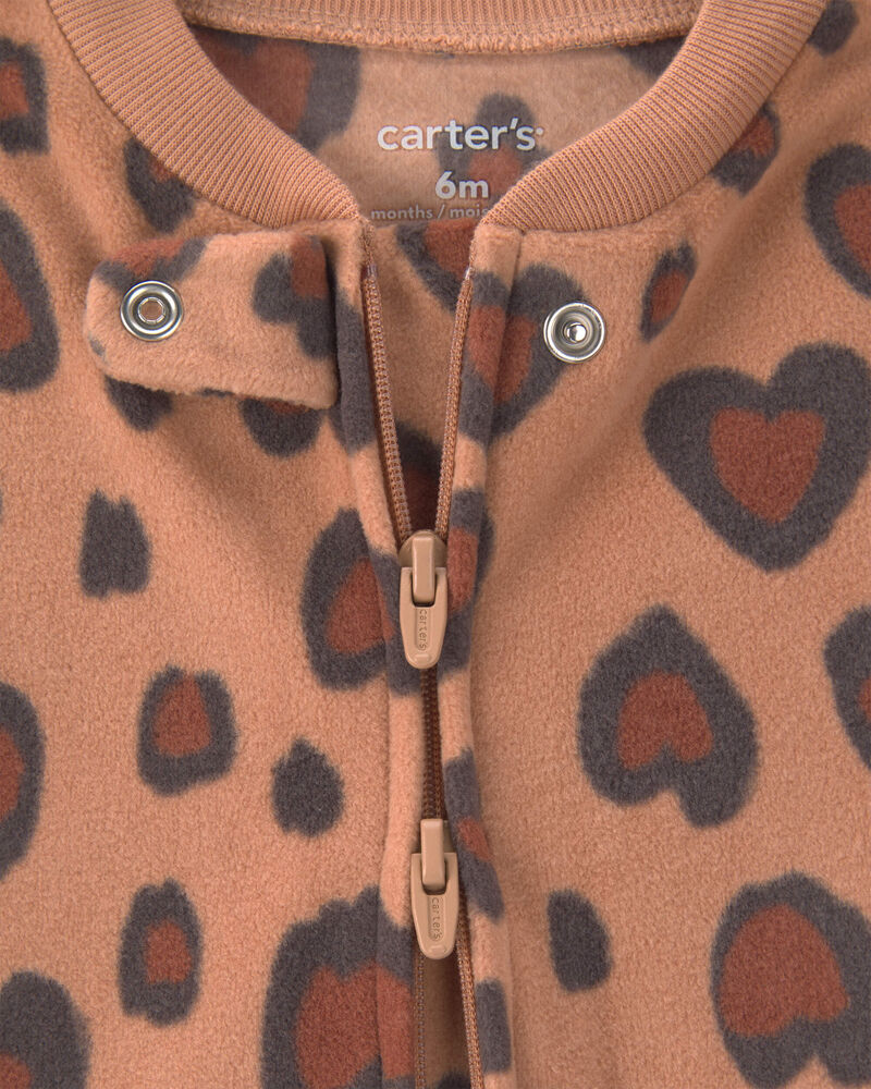Baby Girl 2-Pack Leopard Fleece 2-Way Zip Sleep & Play Pyjamas - Pink/Brown, image 2 of 6 slides