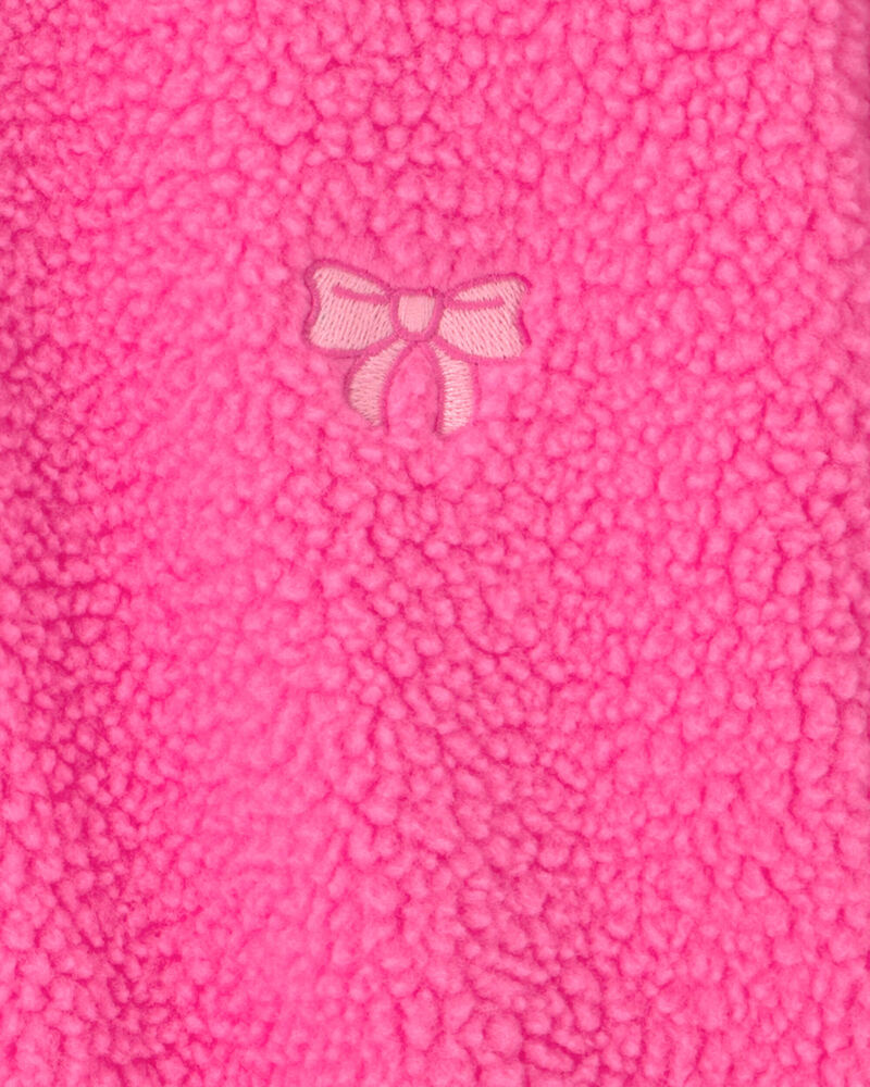 Toddler Girl Bow Teddy Microfleece Zip-Up Jacket - Pink, image 2 of 3 slides