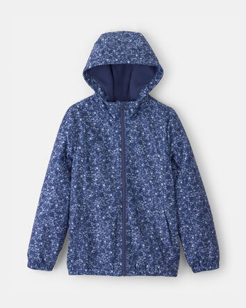Girls Mid Weight Navy Floral Jacket- Navy, 