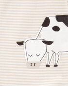 Baby Boy Cow Striped Snug Fit Cotton Footie 1-Piece Pyjamas - Tan, image 2 of 4 slides