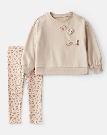 Tout-petit fille - Ensemble pantalon et chandail en jersey bouclette &agrave; motif boucles et fleurs - Beige, 