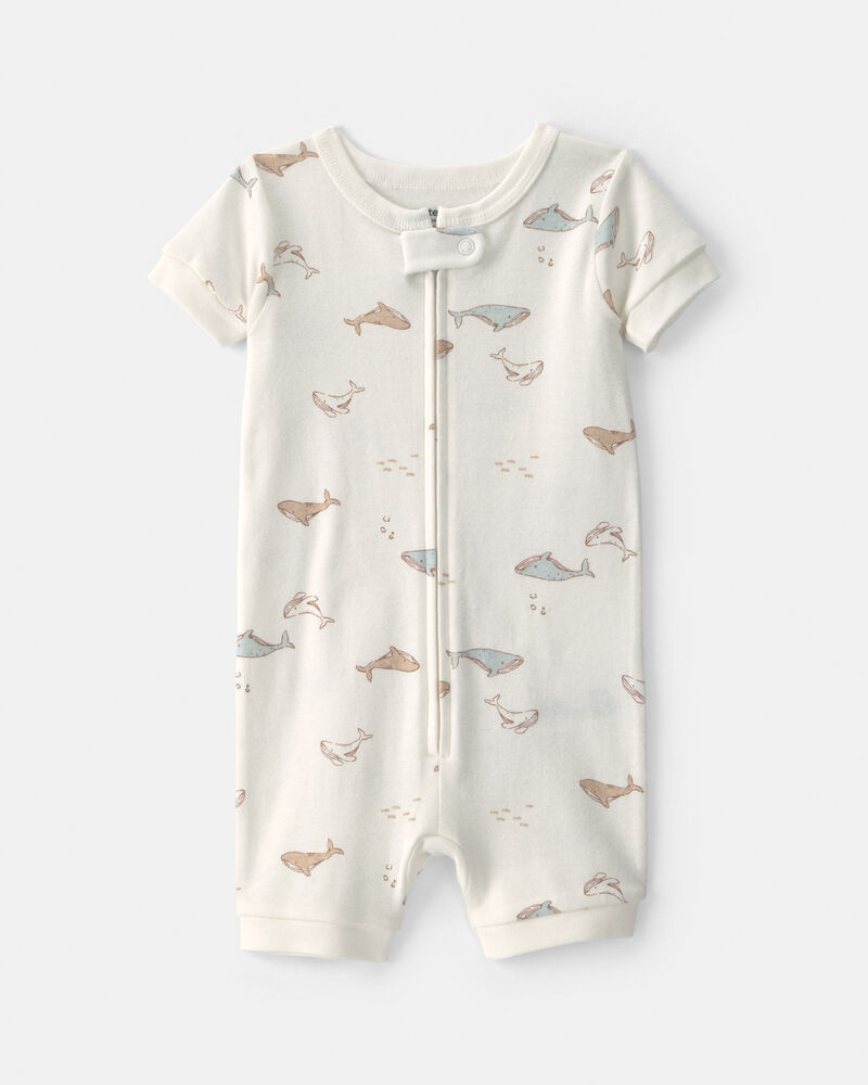 B&eacute;b&eacute; - Pyjama barboteuse 1 pi&egrave;ce en 100 % coton &agrave; motif baleine - Ivoire, image 1 sur 2 diapositives