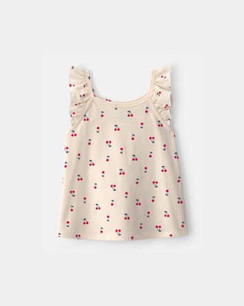 Toddler Girl Cherry Ruffle-Sleeve Tank Top - Cream, 
